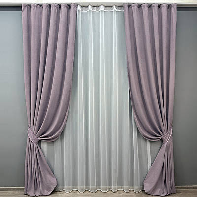 Комплект (2шт 1x2,7м + 3х2,7м) штор мікровелюр "Petek" з тюлем, колір лавандовий з білим (1493ш-1153т) 71-054/1