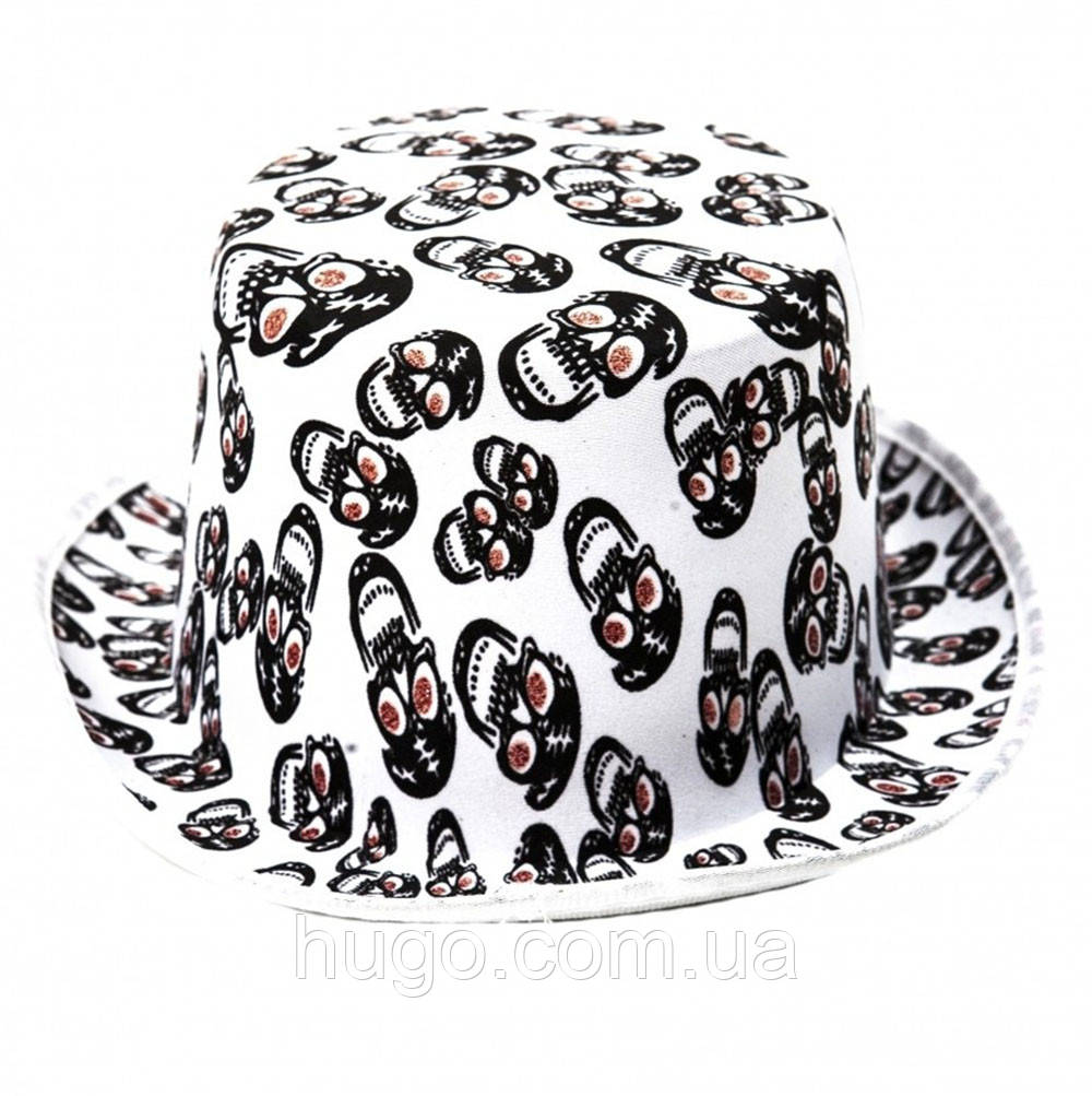 Капелюх циліндр з черепами, об'єм 56-58 см / Циліндр з черепом / Капелюх для хеллоуїна / Карнавальний капелюх, фото 1