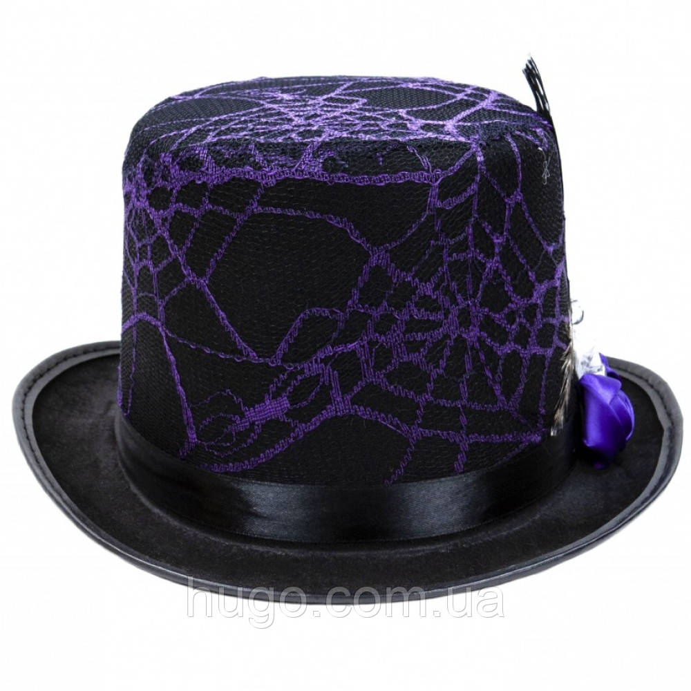 Циліндр з павутиною, Фіолетовий / Карнавальний капелюх / Капелюх на хелловін, фото 1