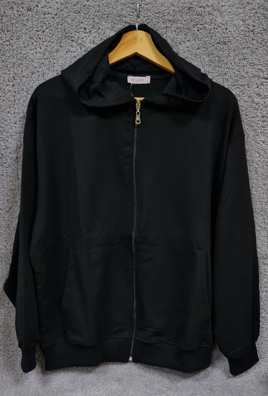 Жіночий батник з капюшоном великих розмірів MMC кофта на змійці батал трикотаж чорний