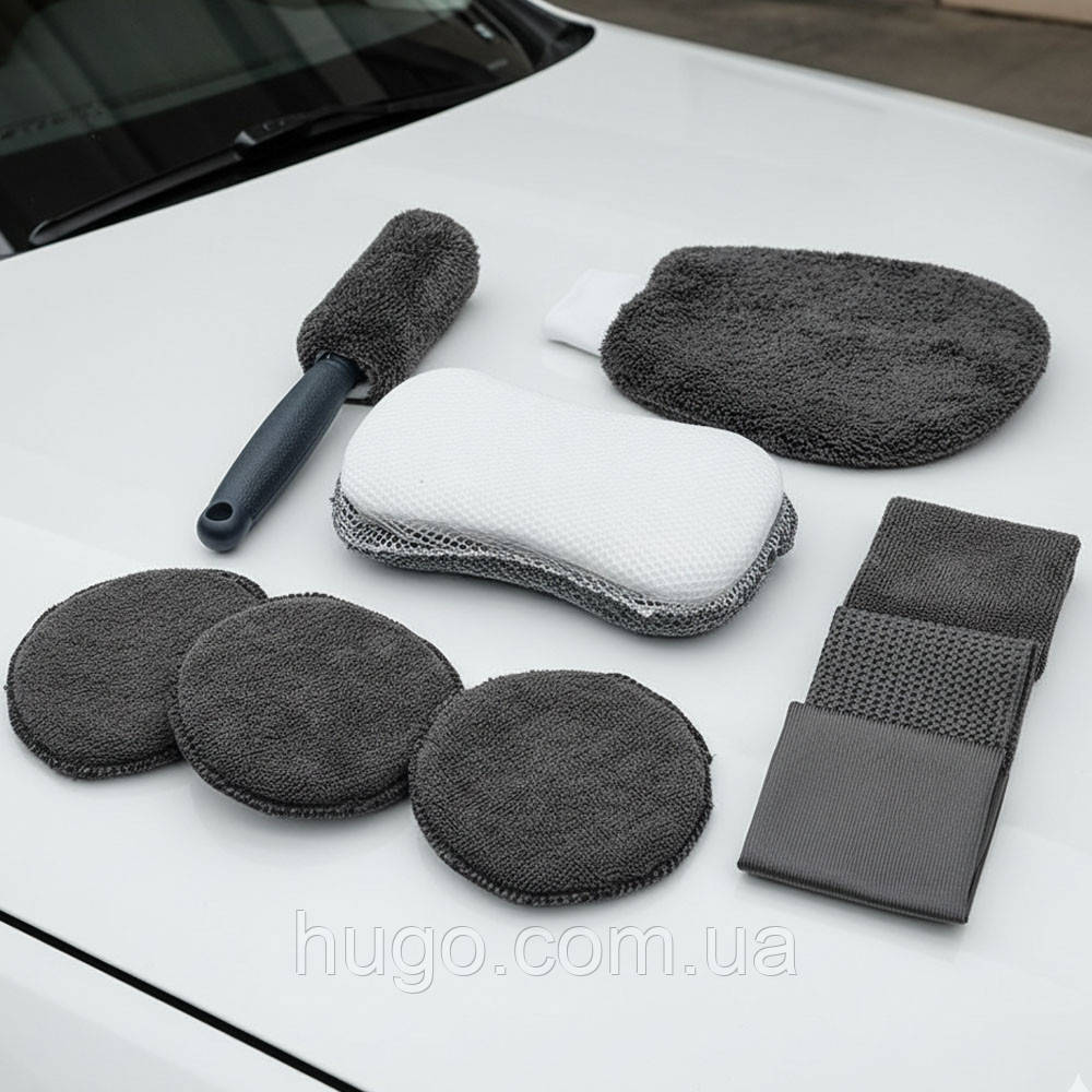 Набір для миття авто з мікрофібри 9в1 в чохлі / Набір для чищення автомобіля / Набір для догляду за автомобілем, фото 1