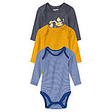 Бодіки боді з довгим рукавом (набір 3 шт.) Lupilu на хлопчика р.62-68, 2-6 місяців, фото 2