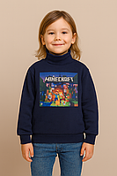Детский джемпер Minecraft тёмно-синий с начёсом тринитка, размеры 104 158 см