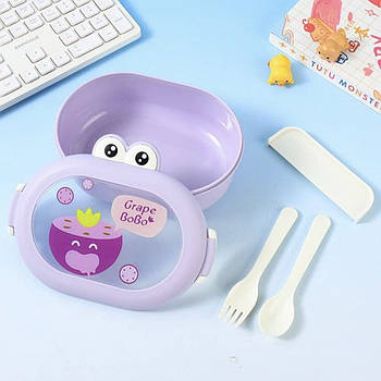 Пластиковий ланч-бокс + столові прибори на 1л, Фіолетовий / Ланч бокс / Контейнер для їжі / Бокс для ланчу