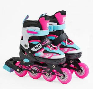 Ролики розсувні для дівчинки 27405-S Best Roller, розмір 30-33 колеса PU, рожеві, фото 1