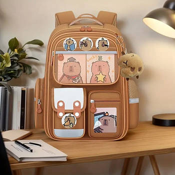 Рюкзак шкільний з тканини оксфорд зі світловідбиваючими вставками в дизайні капібара