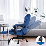 Офісне крісло велюр синій, з масажем і підніжкою, до 150 кг, ергономічне, спинка 90–155°, фото 4