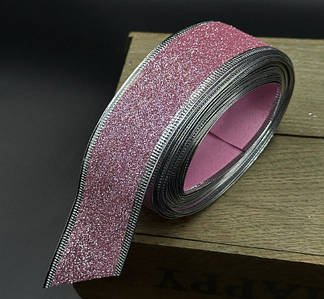 Стрічка декоративна / Гліттер / 4 см / 9 метрів / З гнучким краєм / Рожевий