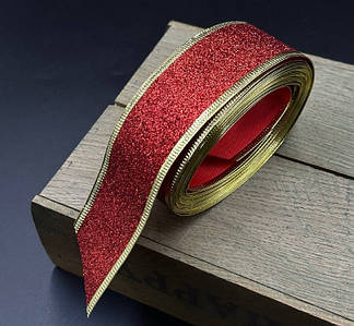 Стрічка декоративна / Гліттер / 4 см / 9 метрів / З гнучким краєм / Червоний