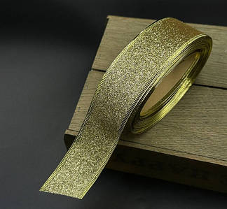 Стрічка декоративна / Гліттер / 4 см / 9 метрів / З гнучким краєм / Золотий