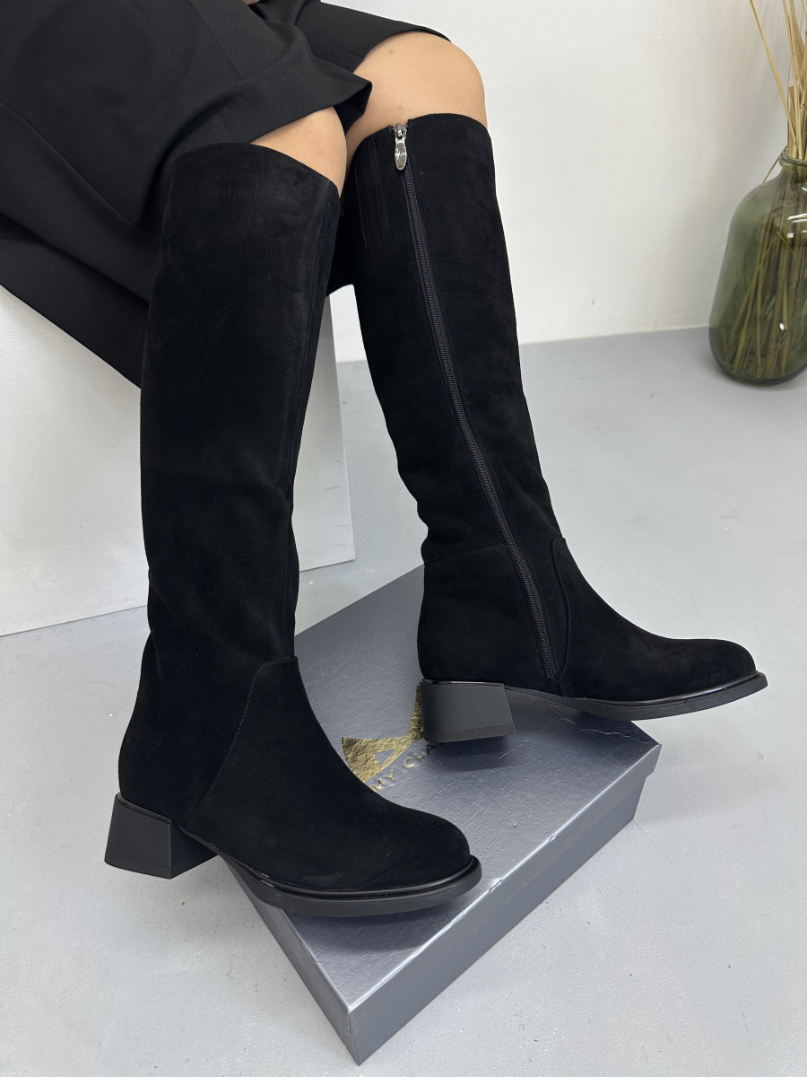 Чоботи жіночі зимові MyClassic D45801BM-702 Black чорні замшеві, фото 1