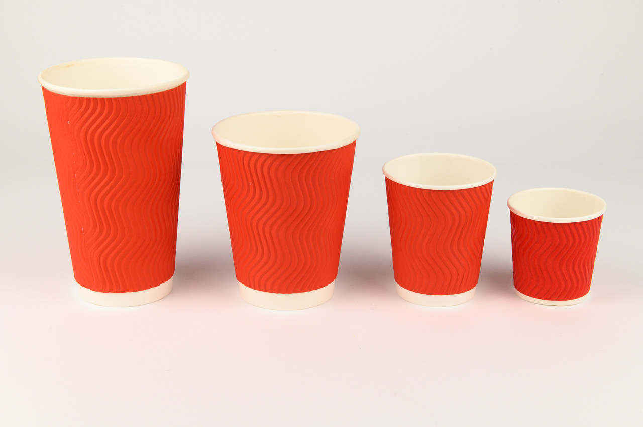 Гофрований стакан 180мл червоний (30шт), одноразові картонні стакани, фото 1