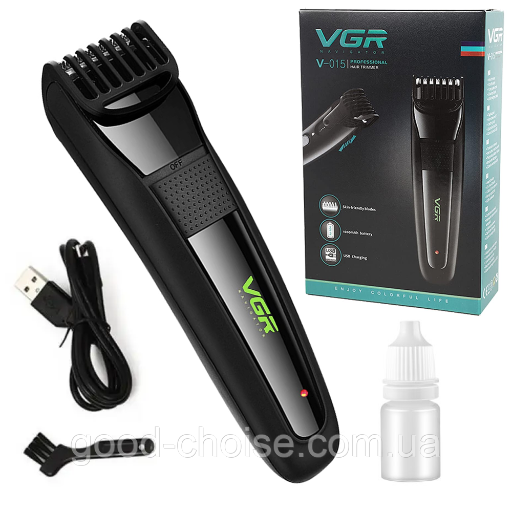 Машинка для стрижки волосся VGR V-015, з акумулятором та USB / Бездротова акумуляторна машинка триммер, фото 1