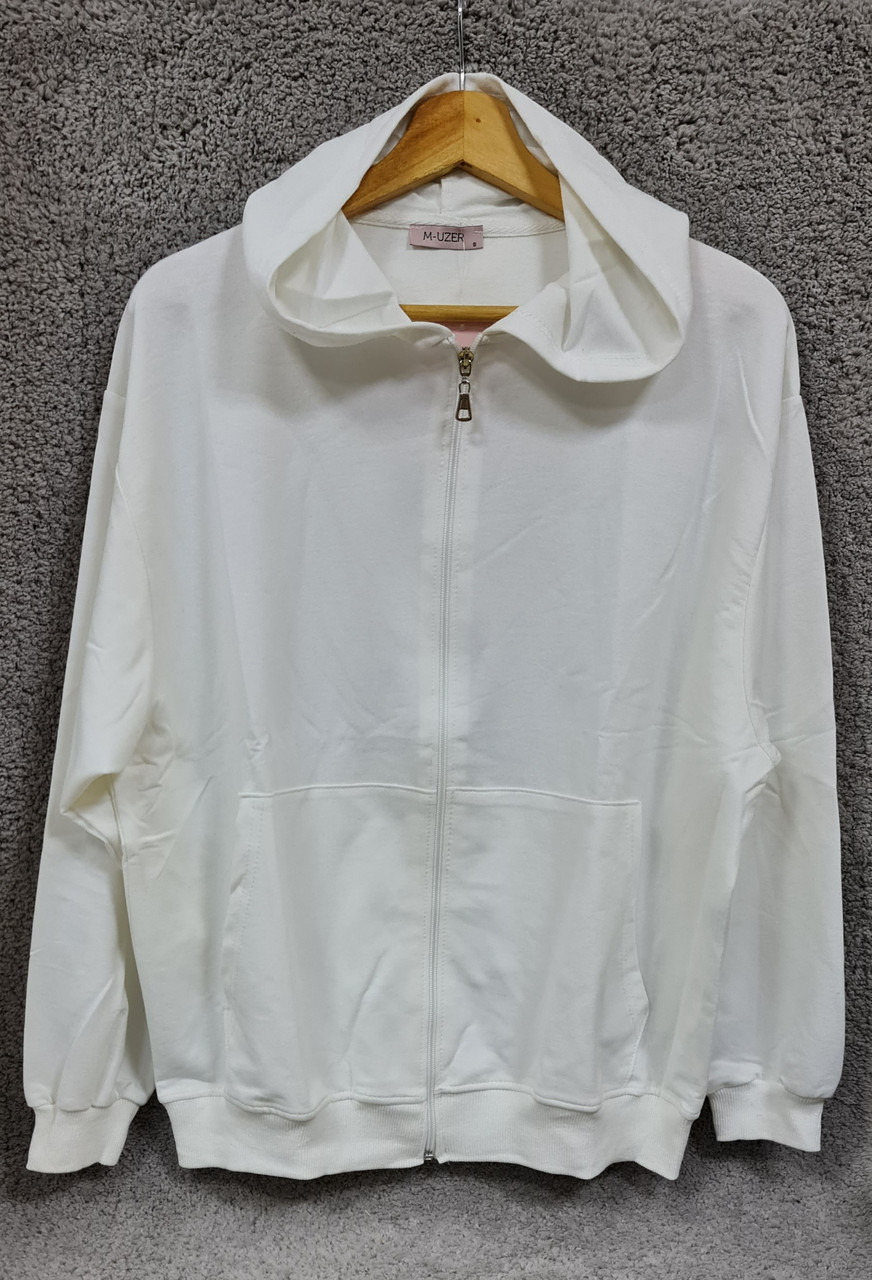 Жіночий батник з капюшоном великих розмірів MMC кофта на змійці батал трикотаж білий