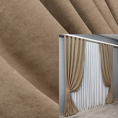 Комплект штор (2шт. 1,5х2,95м.) мікровелюр, колекція "Petek YL". Колір капучино. Код 1701ш 33-0602