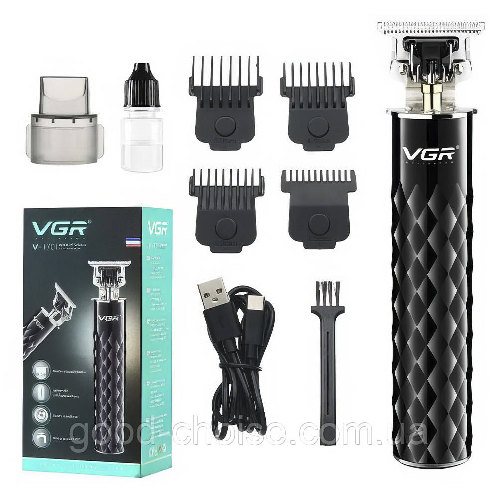 Машинка для стрижки з тримером і 4 насадками від USB, VGR V-170 / Акумуляторна машинка для волосся, фото 1