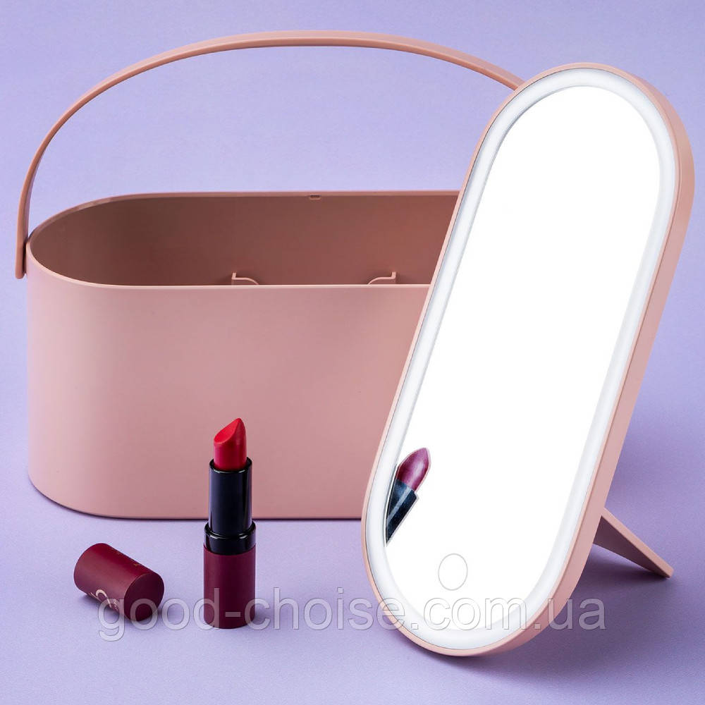 Органайзер для косметики з дзеркалом від USB "Кошик"/ Настільний органайзер з дзеркалом і підсвічуванням, фото 1
