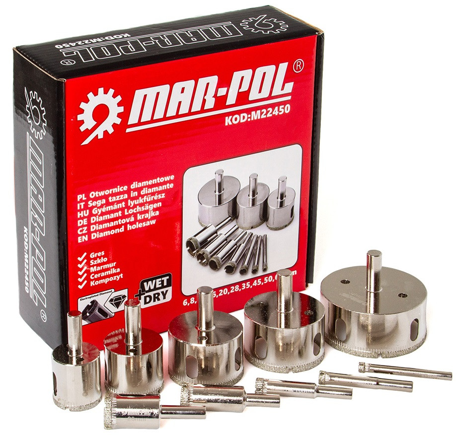 Набір кільцевих алмазних коронок 10 шт від 6-68 мм Mar-Pol M22450, фото 1