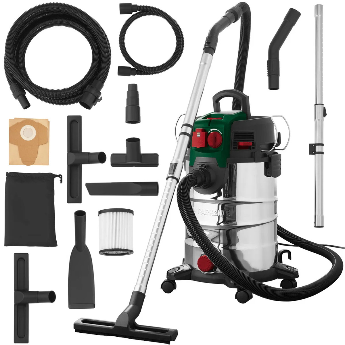 Пилосос будівельний 30 літрів для вологого та сухого прибирання Parkside PWD 30 C1, фото 1