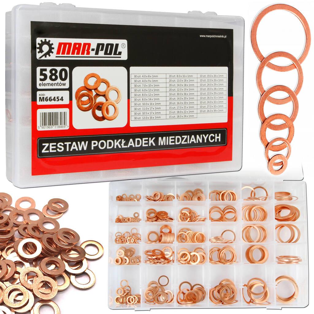 Комплект різних мідних шайб 580 елементів в кейсі Mar-Pol M66454, фото 1