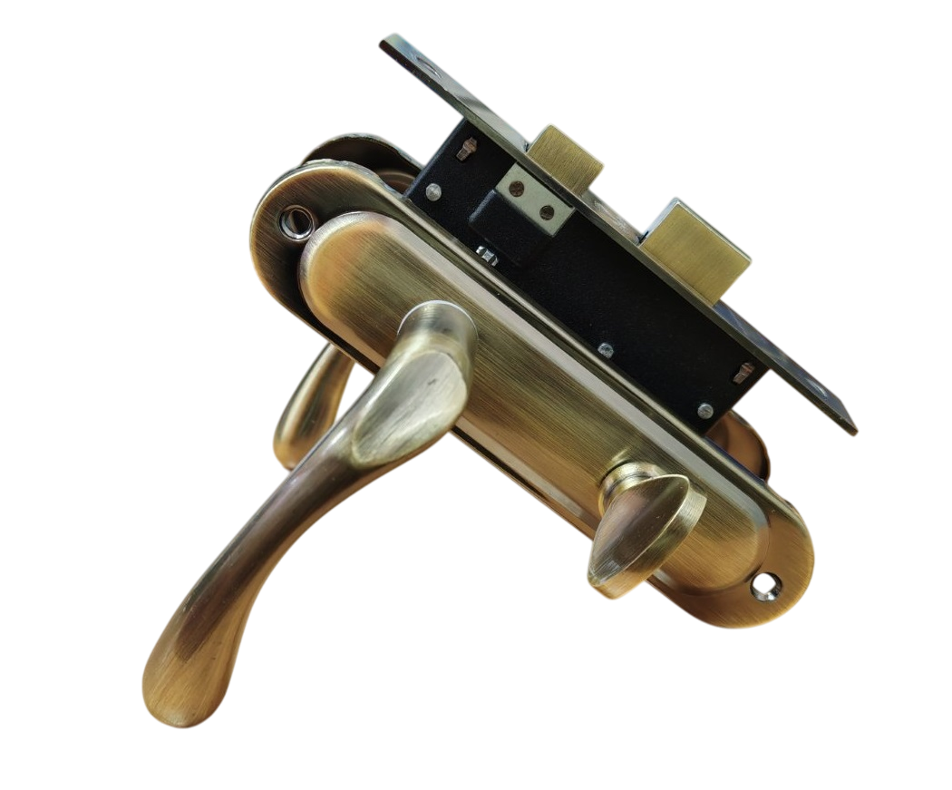 Комплект міжкімнатних ручок із замком під фіксатор FZB бронза