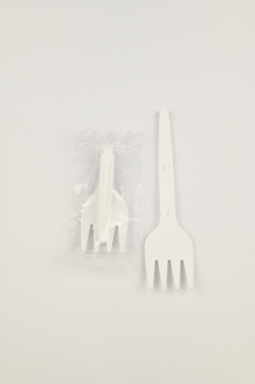 Виделка складна пластикова біла в індивідуальній упаковці 10,7 см (100шт/уп), фото 1