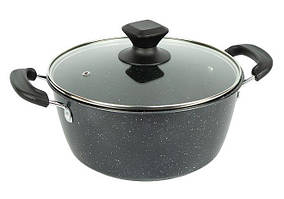 Каструля 6 літрів з мармуровим антипригарним покриттям зі скляною кришкою для індукційної та звичайної плити