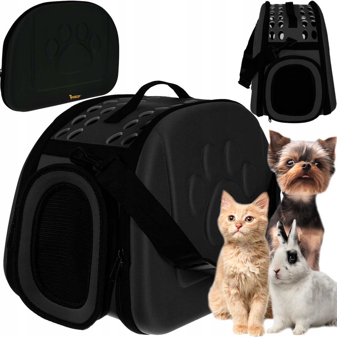 Транспортер сумка переноска з ремінцем до 6 кг для собак та котів Purlov 18270 Black, фото 1