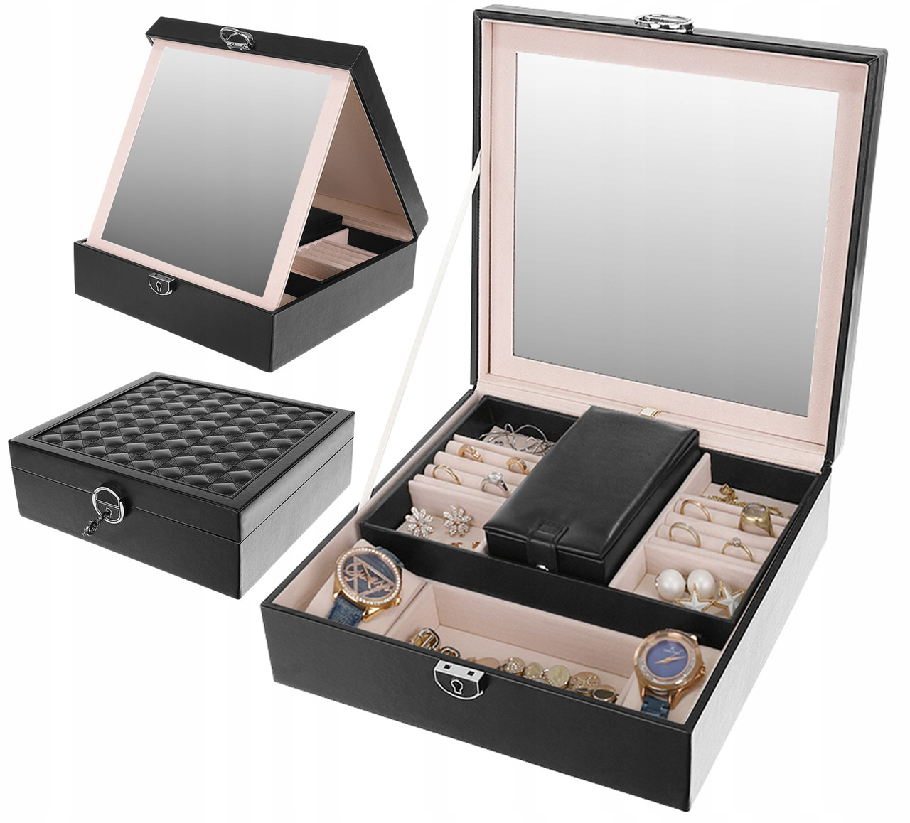 Скринька - футляр для зберігання прикрас з ключем Beautylushh 8896 Black, фото 1