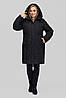 Жіноче чорне тепле зимове стьобане пальто з капюшоном великих розмірів на тінсулеїті, фото 2