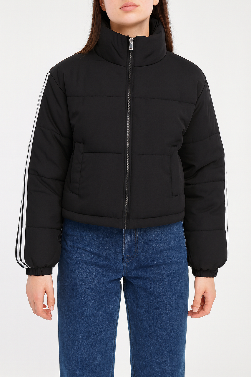 Куртка жіноча стьобана чорна з лампасами (619), фото 1