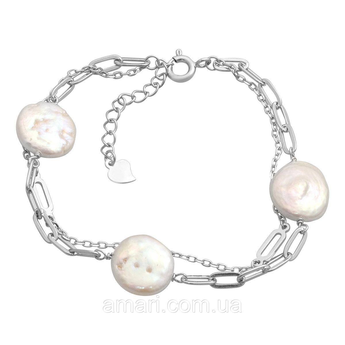 Срібний браслет Komilfo з натуральними перлами барочним, вага виробу 5,01 г (2186908) 1720 розмір, фото 1