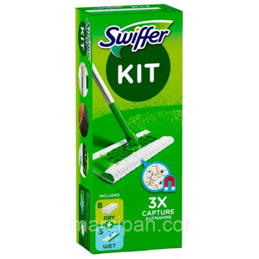 Швабра для сухого та вологого прибирання SWIFFER Wet & Dry Kit (3 вологих і 8 сухих), фото 1