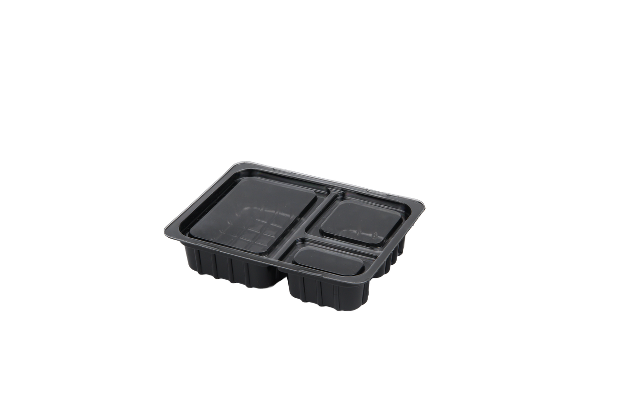 Соусник чорний на три відділення 140мл (100шт), пластикові соусники, фото 1