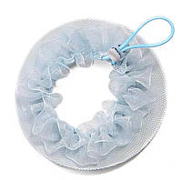 Сітка для волосся на гульку з мереживом та гумкою d-9см для гімнастики та танців, блакитна