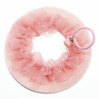 Сітка для волосся на гульку з мереживом та гумкою d-9см для гімнастики та танців, рожева