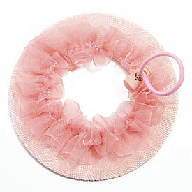 Сітка для волосся на гульку з мереживом та гумкою d-9см для гімнастики та танців, рожева