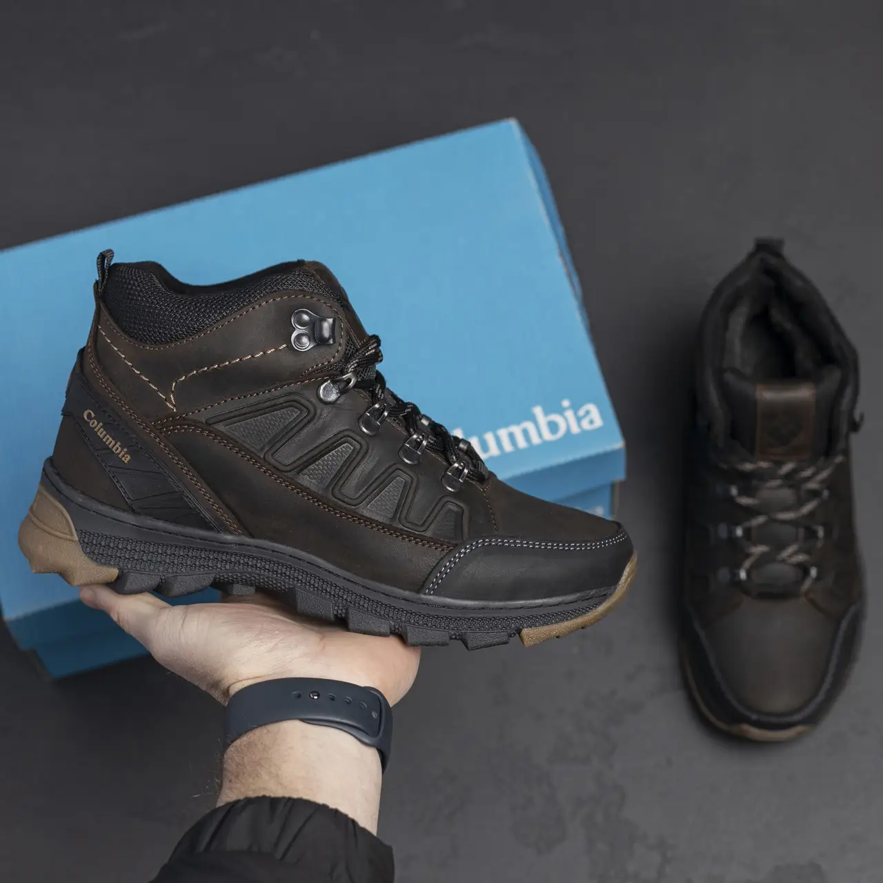 Зимові черевики на підлітка, дитячі коричневі шкіряні ботінки / підліткові зимові кросівки для хлопчика, фото 1