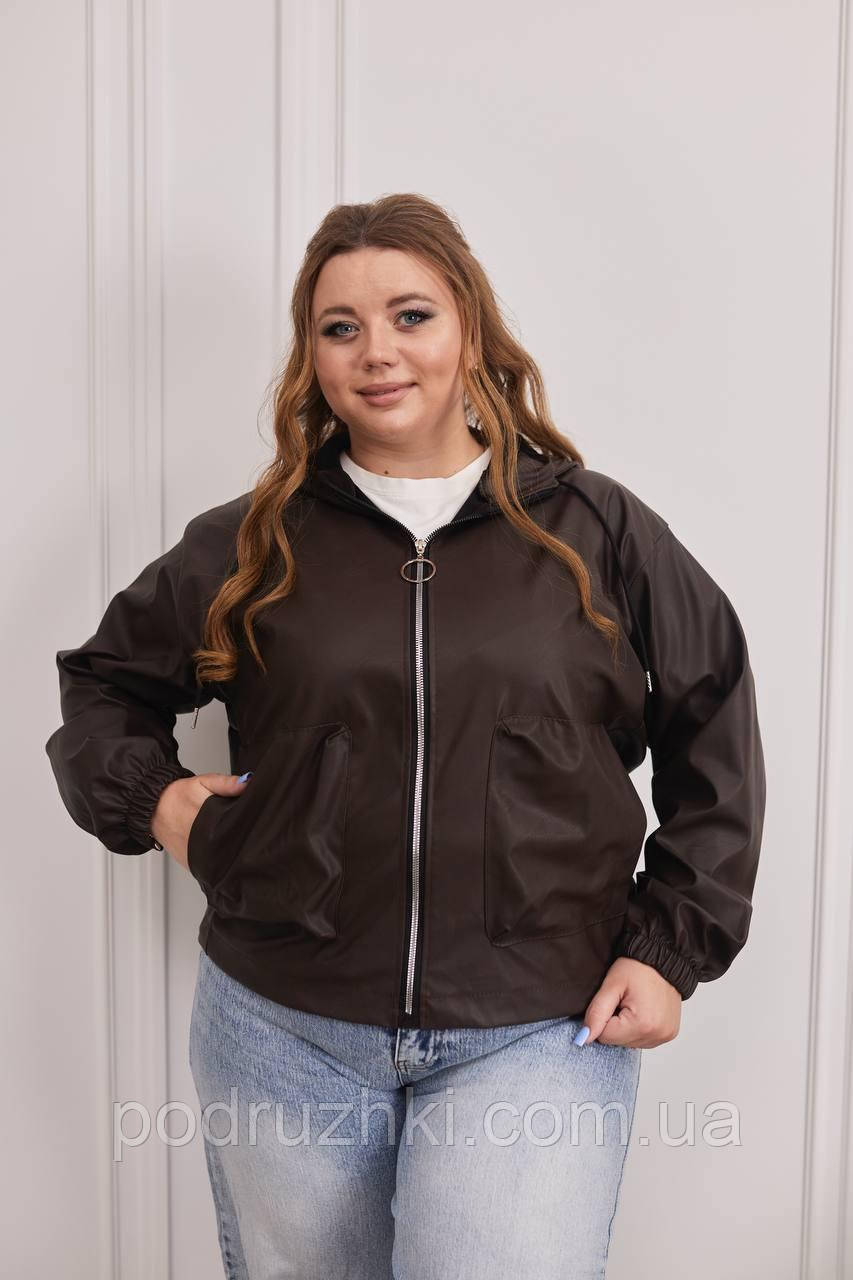 Жіноча куртка-бомбер з еко-шкіри великих розмірів, батал 50-54, 56-60, 62-64, фото 1