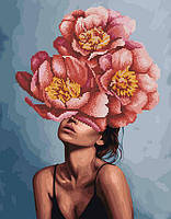 Алмазний живопис та картина за номерами 40х50 Дівчина в квітучій півонії GZS1189