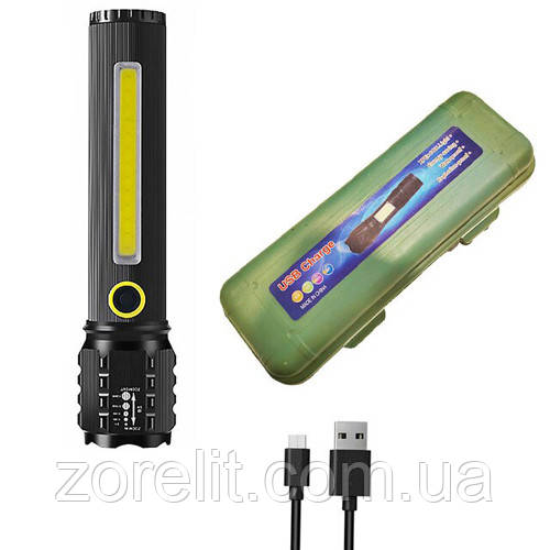 Ліхтар металевий Police C72/C82-P50+COB Greenbox, Li-Ion акум., zoom, ЗП microUSB, фото 1