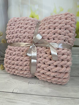 В'язаний плюшевий плед для немовляти, 90*90см, пудровий