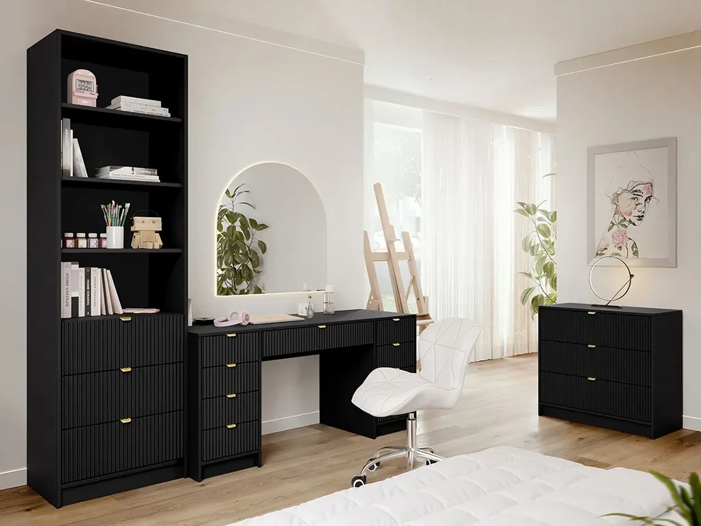 Меблі для підліткової кімнати Razimo VI, чорний меланж/золотий, фото 1