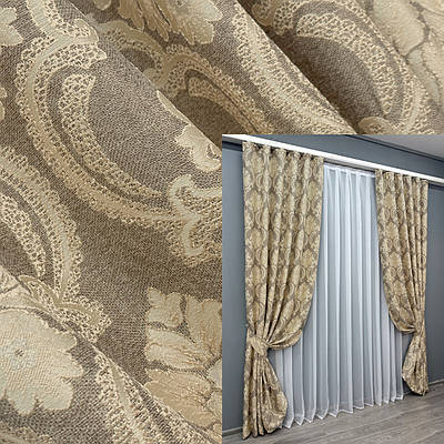 Комплект штор (2шт. 1,5х2,7м.) Льон, колекція "Корона Марія". Колір капучино з бежевим. Код 1271ш 33-0102