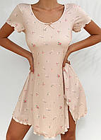 Женская ночная рубашка в рубчик Summer Flowers (1847-46-01) Бежевый L No Brand (46)