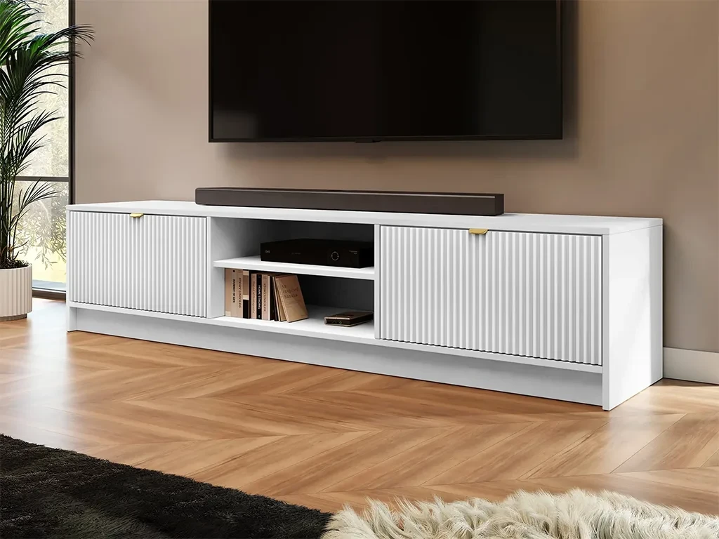 Тумба під телевізор Razimo 2K, білий оксамит/золотий, фото 1