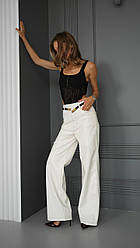 Стильні жіночі шкіряні штани з ідеальною посадкою та декоративним відстроченням Bof500