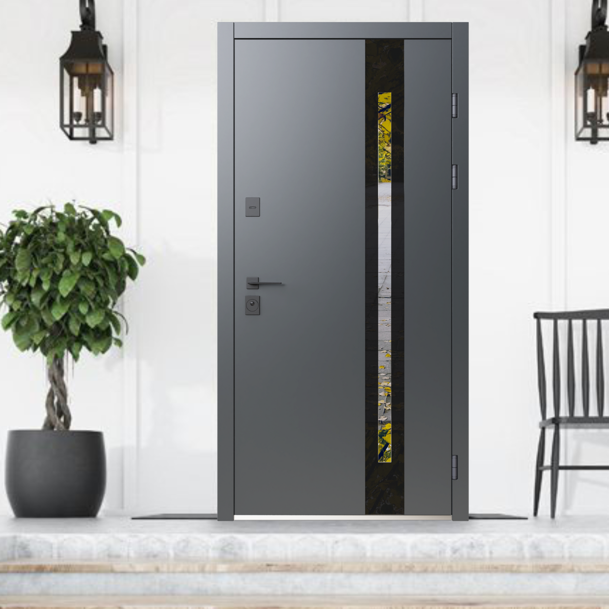 Вхідні двері до будинку з терморозривом Афіна зі склом та атмосферостійким покриттям ArWood сірий, фото 1