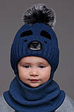 Зимовий дитячий набір для малюка: тепла шапка немовлят на флісі хлопчику від 1 місяця до 2 3 років + в'язаний снуд хомут, фото 6