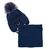 Зимовий дитячий набір для малюка: тепла шапка немовлят на флісі хлопчику від 1 місяця до 2 3 років + в'язаний снуд хомут, фото 7